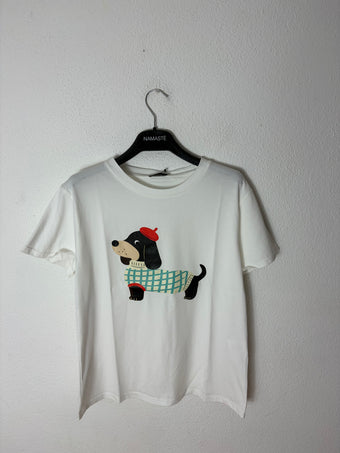 T-shirt Donna Bianca Bassotto Namasté 